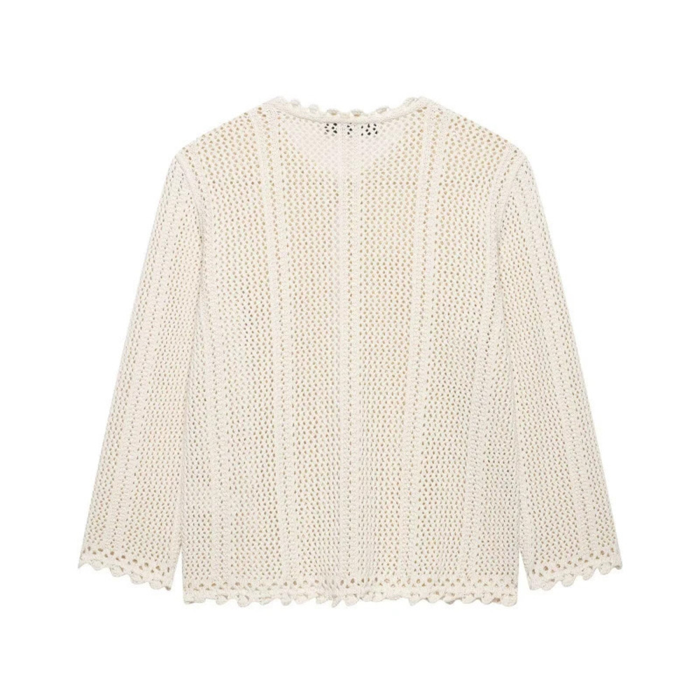 ZARA Stylish Simple Casual Single Breasted Round Neck Cutout Long Sleeve Top